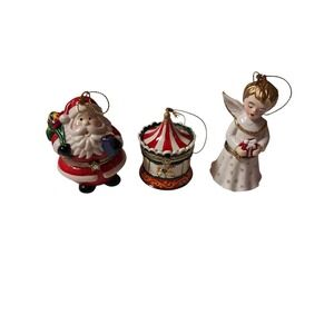 Vintage Porcelain Trinket Box Christmas Ornament Hinged Set Of 3